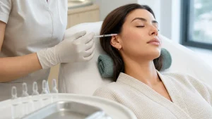 Clinician preparing an injectable skin booster treatment with a fine syringe